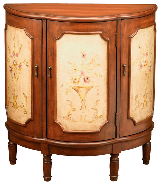 3Door Demilune Floral Design in Medium Brown Finish