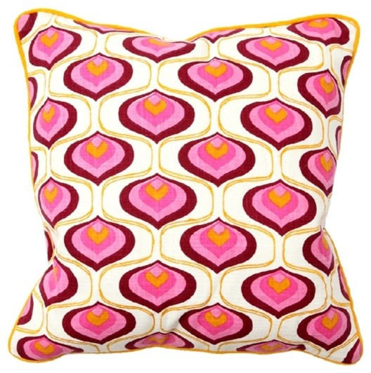 Tranquil Fuschia Print with Yellow Embroidery Pillow Pair Eclectic