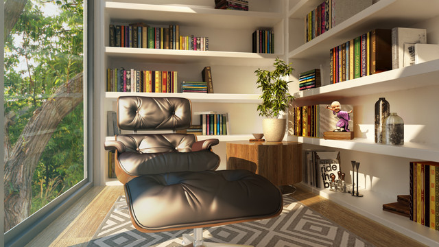 Eclectic Sunroom Sydney Sunlit Library Design - 3D Render eclectic-sunroom