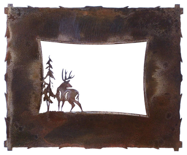 Deer And Pine Tree Rustic Iron Picture Frame, Rusted Metal Frame, 8X10