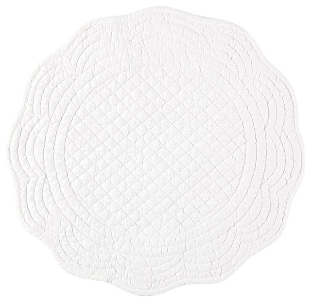 Boutis Round Placemat, White, Set of 4 Transitional Placemats
