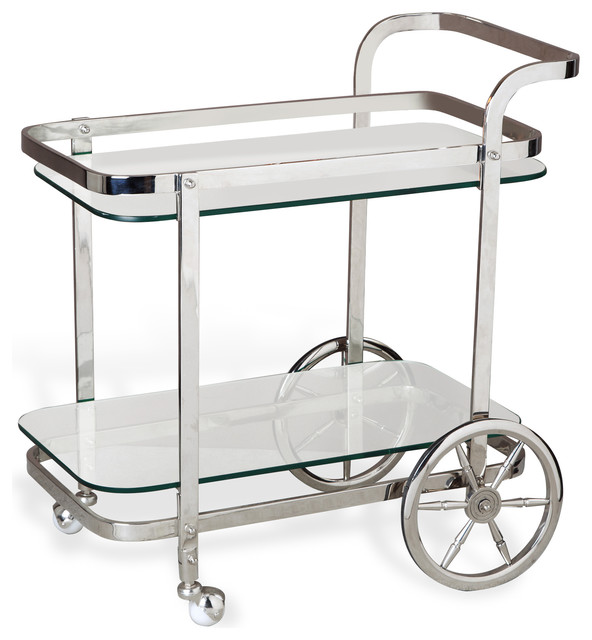 Viggo Hollywood Regency Rolling Silver Bar Cart Transitional Bar