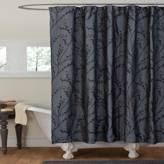 Lush Decor Flower Texture Gray Shower Curtain Contemporary Shower