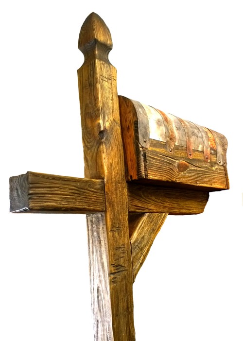 Unique rustic hand carved mailbox with post
