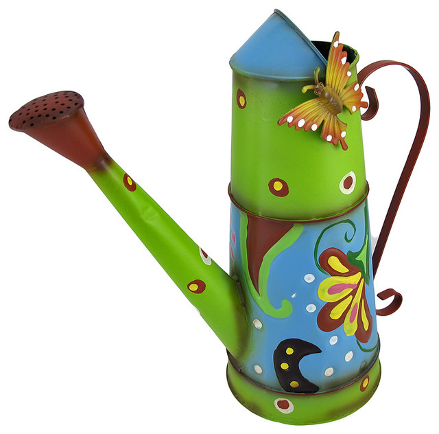 Colorful Hand Painted Decorative Watering Can with Butterfly