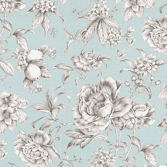 Light Blue Floral Toile Sateen Fabric traditional-fabric