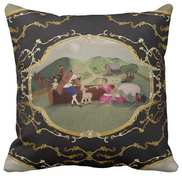 PH&D French Toile Pillow Black and Gold French Country
