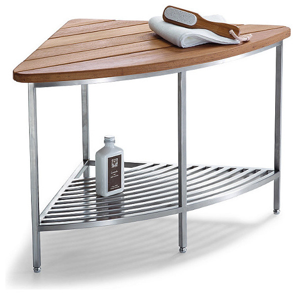 Marais Teak/Stainless Corner Shower Seat Traditional Shower Benches