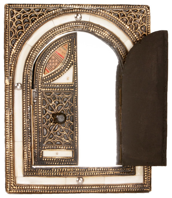 9.5 Inch White Bone Mirror with Arched Doors Mediterranean Wall