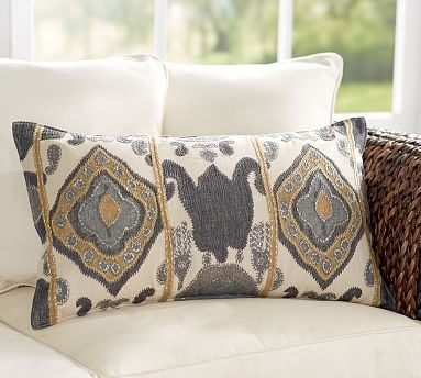 Chiara Ikat Embroidered Lumbar Pillow Cover, 16 x 26