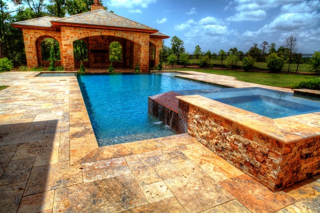 rectangle pool with waterfall