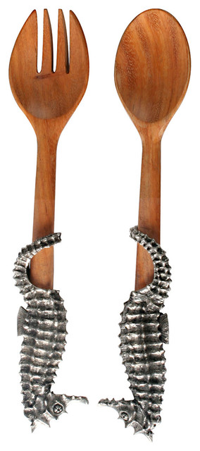 traditional 2 Set of serving  Salad utensils  serving Server Set french  utensils Seahorse