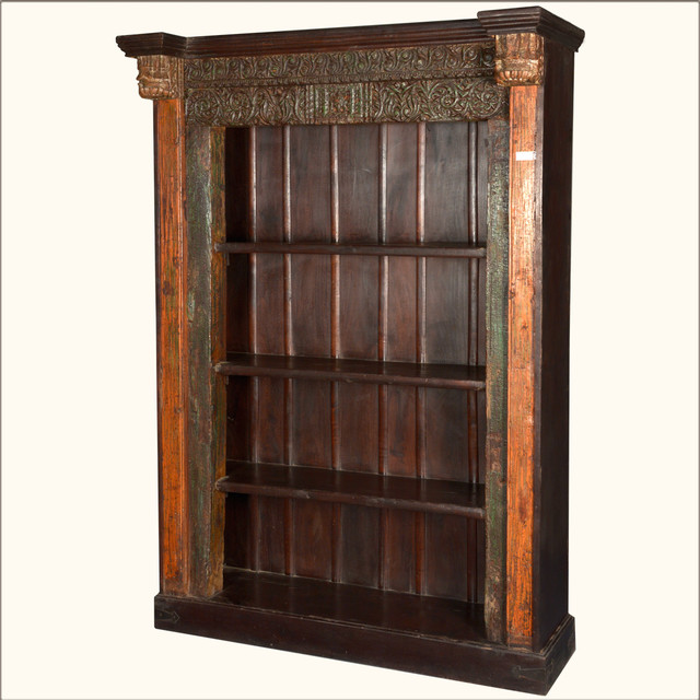 French Gothic Reclaimed Wood 4Shelf Open Display Bookcase Victorian