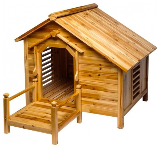 Wood Dog House Outdoor Wooden Pet Shelter Bed Medium With Porch, Medium
