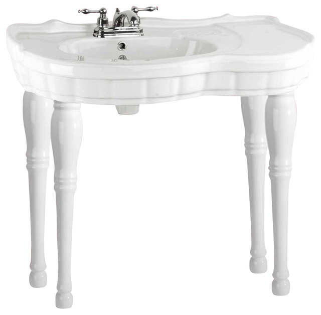 Console Sinks White China Southern Belle Sink 4 Spindle Leg 4" Traditional Bathroom Sinks