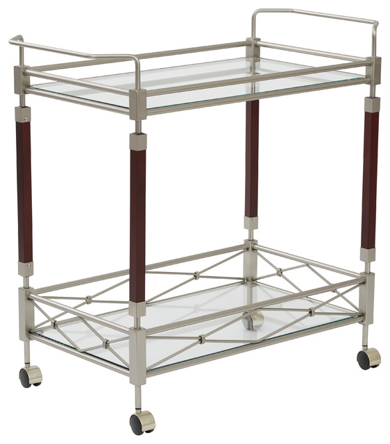 Melrose Metal Serving Cart, Brushed Nickel Bar Carts by Office Star