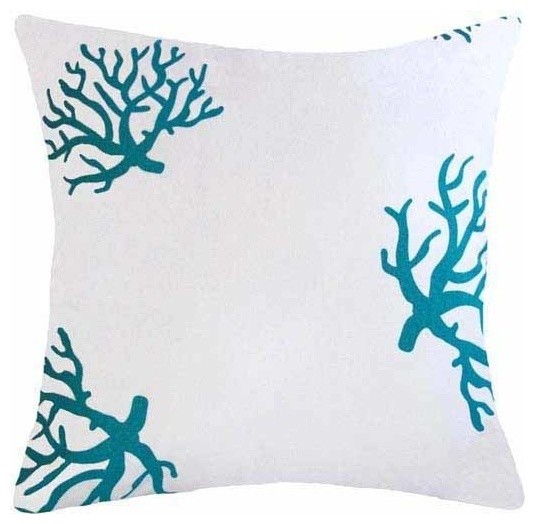 Coral, White/Turquoise Blue Beach Themed Pillow - Beach Style - Decorative Pillows