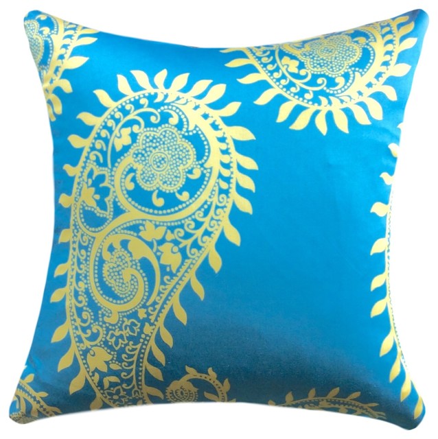 Bright Blue & Yellow Large Paisley 20 Inch Pillow Cover - Beach Style - Decorative Pillows - by ...