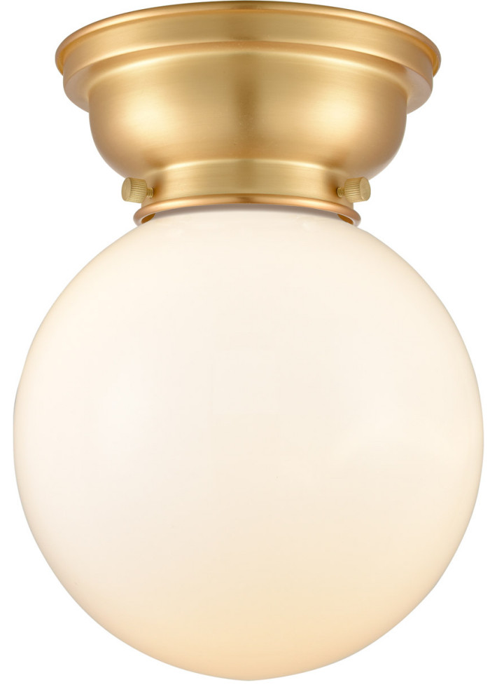 Aditi Large Beacon 1 Light Flush Mount Satin Gold Matte White Glass