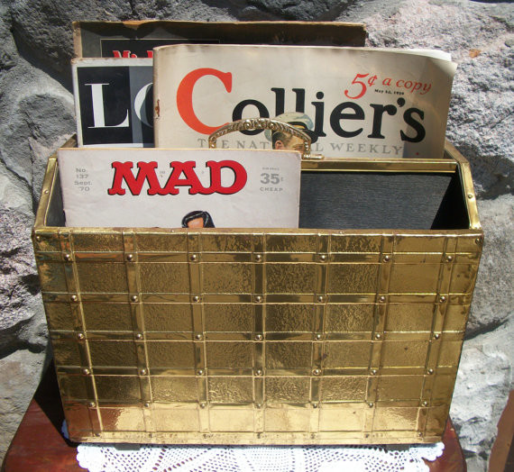 Vintage England Embossed Brass Magazine Holder by 2 Sisters' Picks