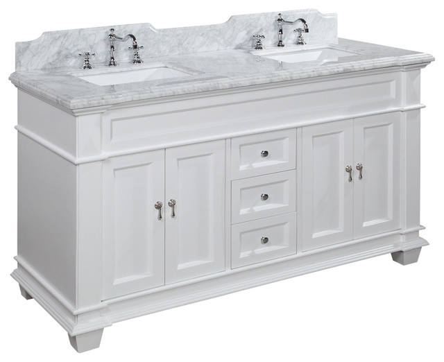 Elizabeth Bath Vanity, Carrara/White, 60", Double Transitional Bathroom Vanities And Sink
