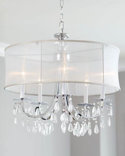 Hampton 5 Light Chrome Chandelier with Crystal and Silver Silk Drum