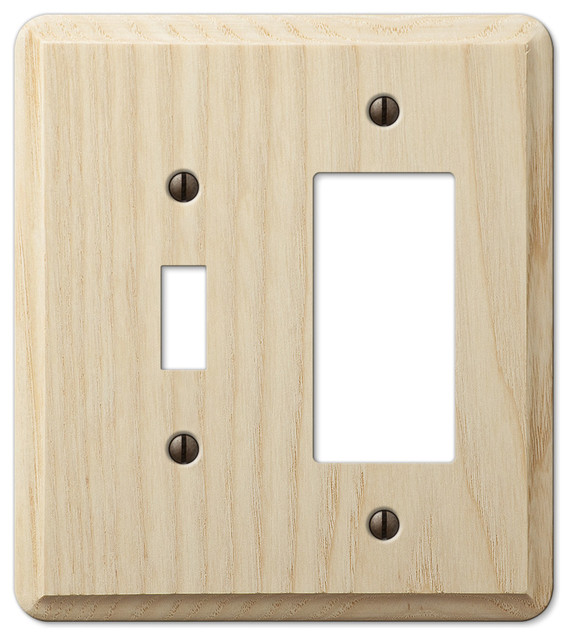 Contemporary Unfinished Ash Wood, 1 Toggle / 1 Rocker Wallplate