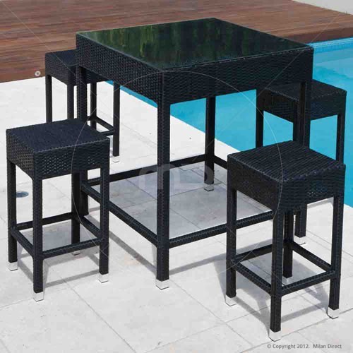 Sunset 5pc Outdoor Bar Set Wicker Furniture Black Contemporary