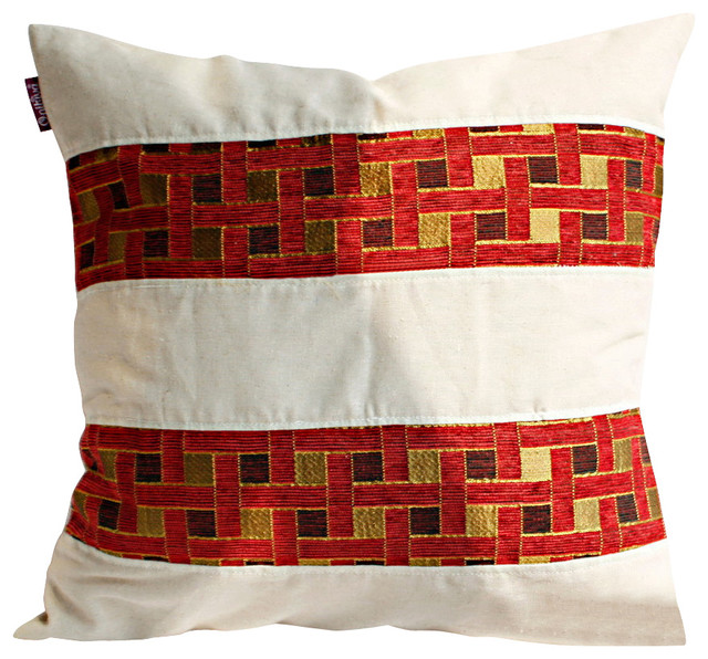Passion Red Valley Linen Patch Work Pillow Floor Cushion 19.7 by 19.7 inches - Mediterranean ...