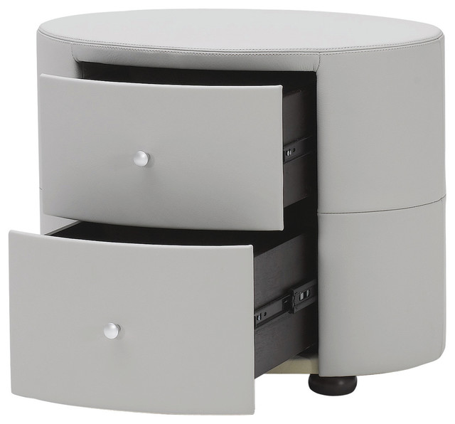 Premium Leather Wrapped 2Drawer Night Stand, Ash Gray Contemporary