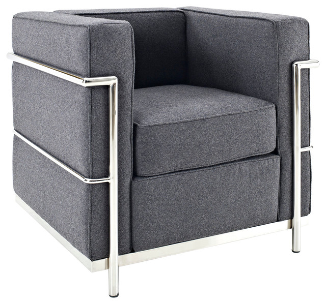 Charles Petite Wool Armchair in Dark Gray Modern Armchairs And