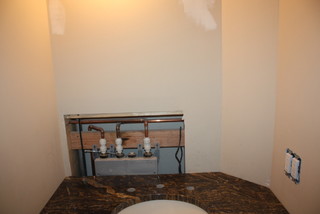 Please help with mirror & light placement over asymetrical vanity