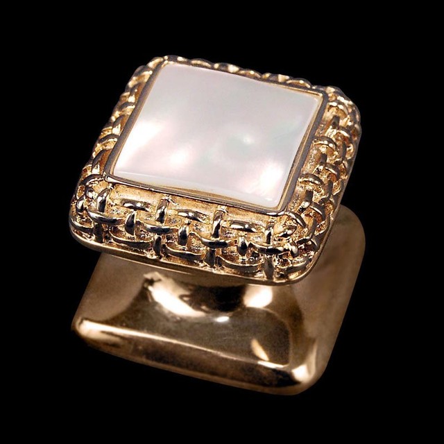 Gioiello, Knob, Square, Mother of Pearl, Glam, Polished Gold Modern