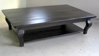 Large Black Washed Reclaimed Oak Coffee Table With Shelf - Farmhouse
