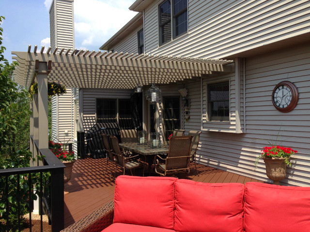 Fireplace Bolingbrook  Composite Deck with Vinyl Pergola & Outdoor Fireplace in Bolingbrook, IL traditional-deck