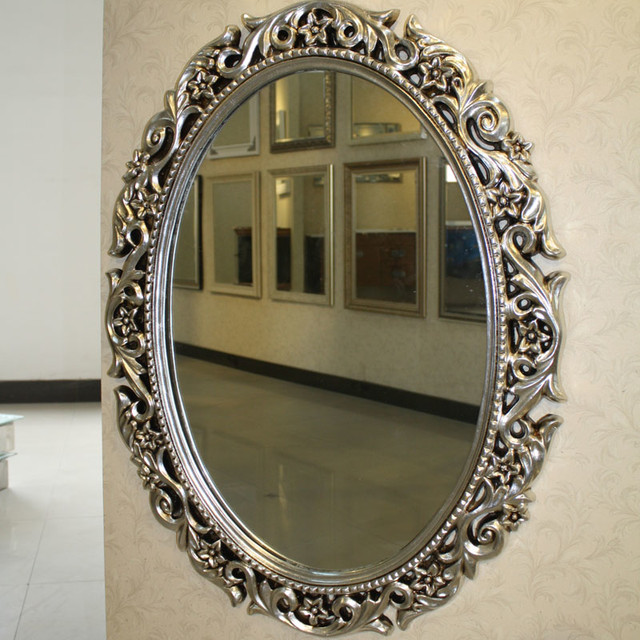 PU Oval Bathroom Mirrors With Carved Flowers - Traditional - Bathroom