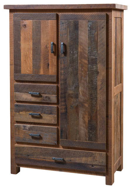 Pioneer 4 Drawer Armoire, Reclaimed Barn Wood, With Wood Panel - Rustic