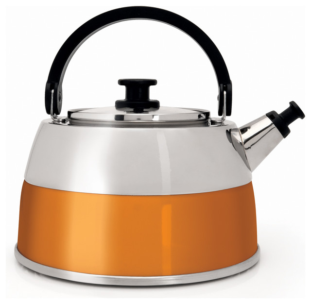 Virgo Whistling Tea Kettle Orange 2.5L Contemporary Kettles by