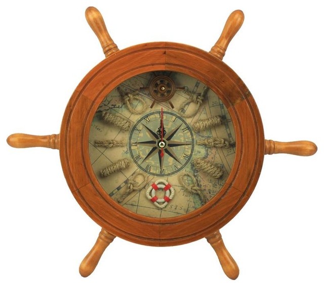 Wooden Ship Wheel Clock 12'', Nautical Themed Clocks ...