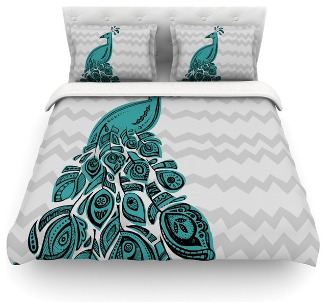 Brienne Jepkema "Peacock Blue" Duvet Cover, Lightweight, King Contemporary Duvet Covers