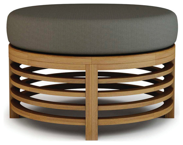 Spirals Teak Collection Round Ottoman Modern Outdoor Footstools And