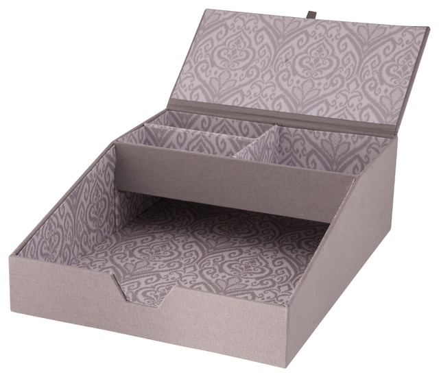 Raymond Waites Gray Burlap Desktop Organizer, Desk Tray Traditional