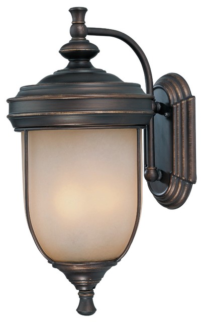 Shanton - 3 Light Outdoor Wall Lamp - Dark Bronze, Light Amber Glass Shade - Traditional ...