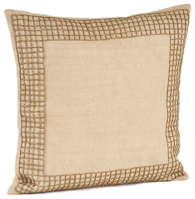 Beaded Design Burlap Down Filled Throw Pillow - Contemporary - Decorative Pillows - by Overstock.com