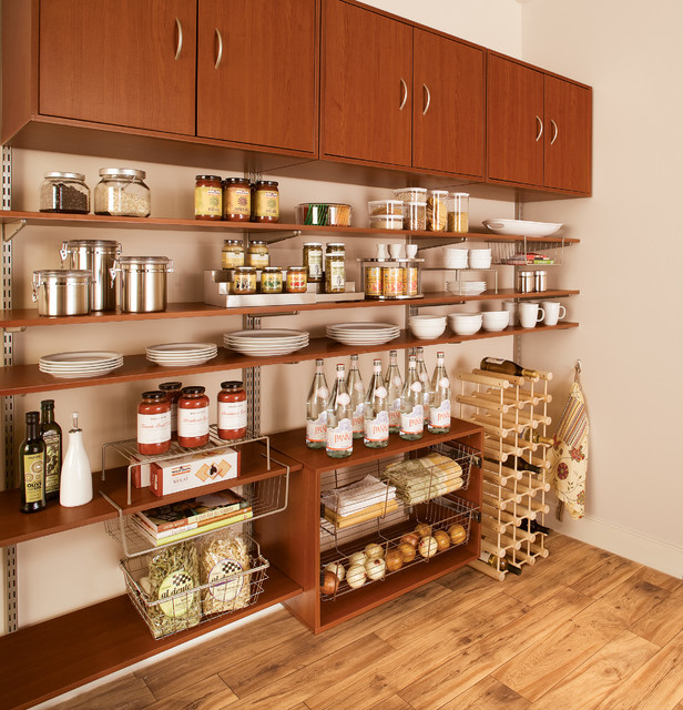 Pantry Shelving Organization Organized Living freedomRail in Modern Cherry Kitchen