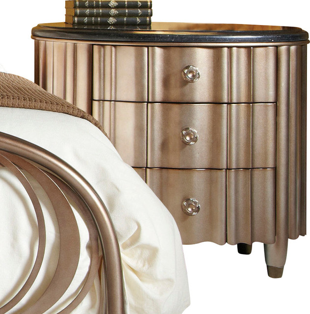 American Drew Bob Mackie 3Drawer Oval Nightstand with Granite Top