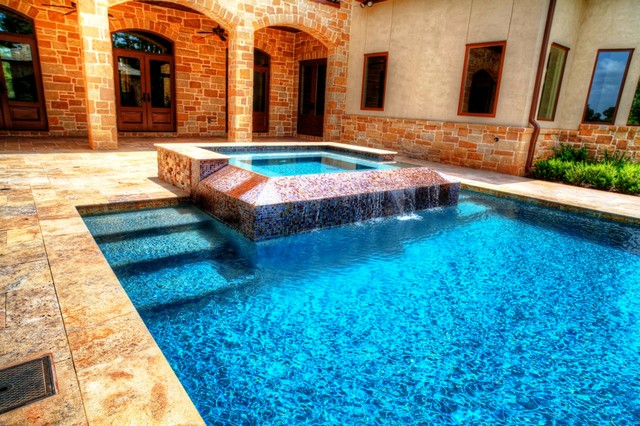 rectangle pool with waterfall