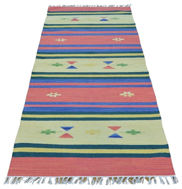 Flat Weave Kilim Southwest Design Runner Hand Woven Oriental Rug