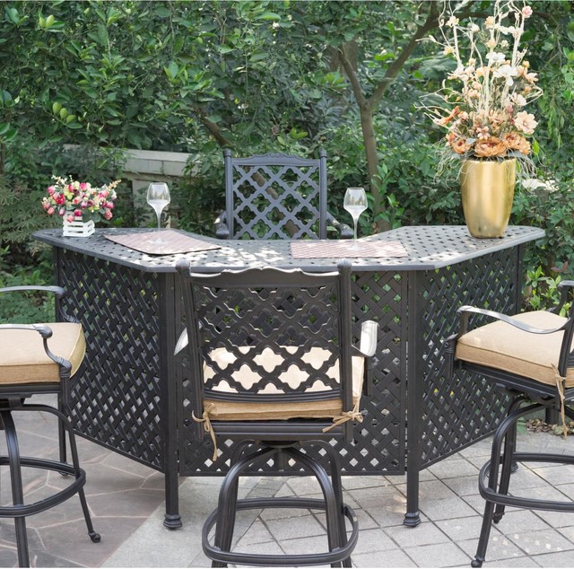 Darlee Camino Real 4Person Cast Aluminum Patio Party Bar Set Antique Bronze Modern