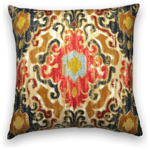 Blue Red Brown Ikat Throw, 18x18 Pillow Cover with Insert - Traditional - Decorative Pillows ...